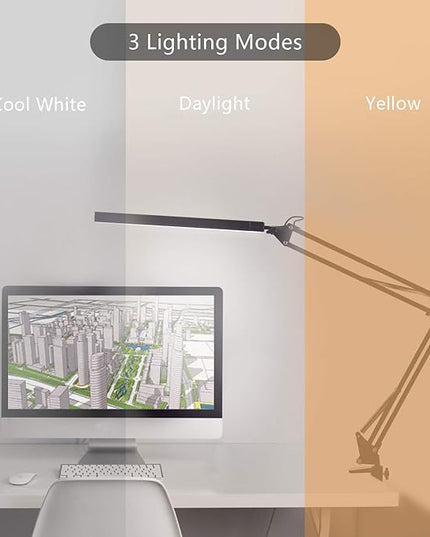 LED Architect Desk Lamp, Metal Swing Arm Dimmable Task Lamp, Eye Care Table Lamp with Clamp (3 Color Modes, 10-Level Dimmer, Memory Function) Highly Adjustable Office, Craft, Workbench Light - LeafyLoom
