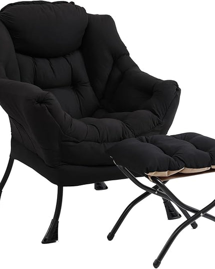 Lazy Chair with Ottoman, Modern Chair with Folding Footrest, Lounge Accent Chair, Comfortable Reading Chair (Peach Black) - LeafyLoom