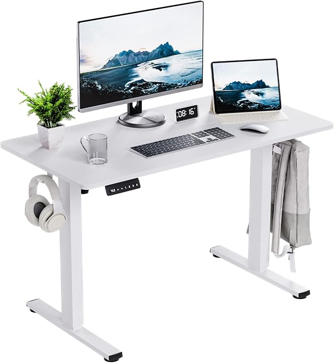Motorized Standing Desks, Electric Stand Up Desk with Ultra Stable Construction and Cable Management,adjustable Height Desk with Memory Preset Design for Home Office Use 48x24 in White - LeafyLoom