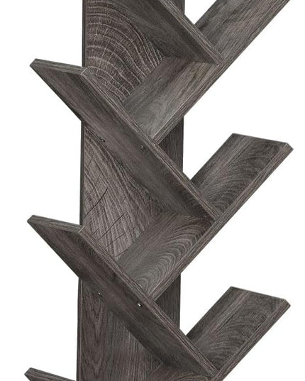 10 Tier Tree Book Shelf, Floor Standing Wood Bookshelf for Narrow Space, Storage Organizer Bookshelves for Books/CDs/Magazine, Bookcase with Shelves for Home Office, Living Room - Light Grey - LeafyLoom
