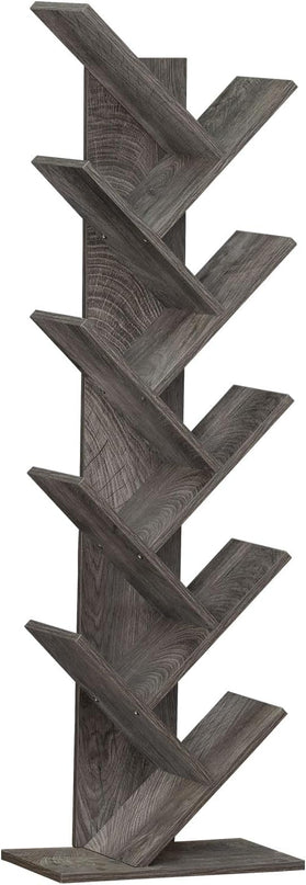 10 Tier Tree Book Shelf, Floor Standing Wood Bookshelf for Narrow Space, Storage Organizer Bookshelves for Books/CDs/Magazine, Bookcase with Shelves for Home Office, Living Room - Light Grey - LeafyLoom