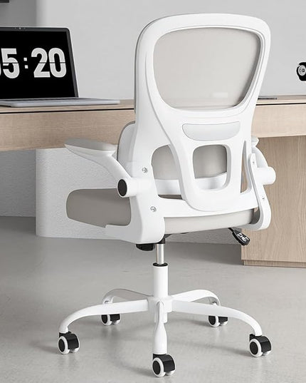 Soohow Ergonomic Home Office Chair, Mesh Desk Chair with Lumbar Support, Comfy Computer Desk Chair with Flip Armrest Rolling Wheels, Khaki. - LeafyLoom