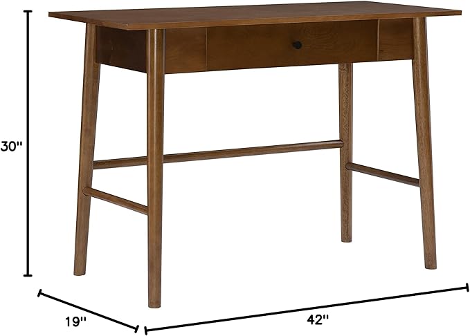 Linon Melissa Mid-Century Walnut Desk, 42" W x 19" D x 30" H - LeafyLoom