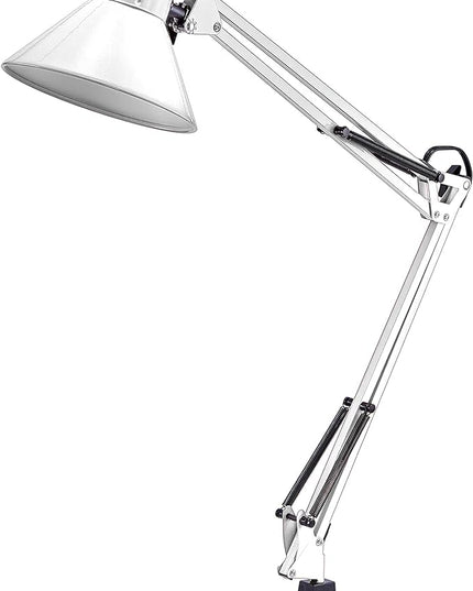 Bostitch Office VLF100-WHT Swing Arm Desk Lamp with Clamp Mount, 36" Reach with Multi-Joint Adjustment, Includes Replaceable LED Bulb (VLF), White - LeafyLoom