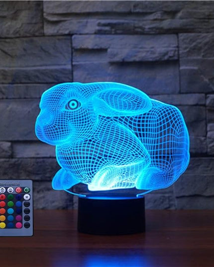 Creative 3D Rabbit Night Light USB Powered Touch Switch Remote Control LED Decor 3D Lamp 7/16 Colors Changing Children Kids Toy Christmas Xmas Brithday Gift - LeafyLoom