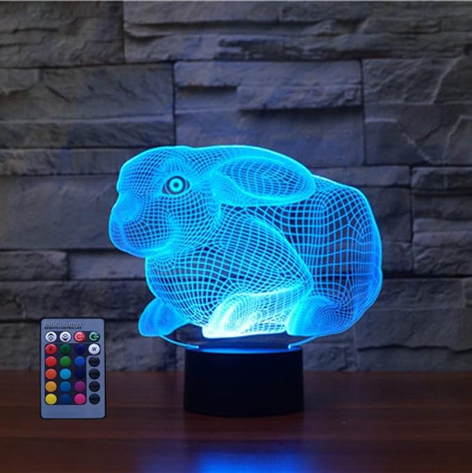 Creative 3D Rabbit Night Light USB Powered Touch Switch Remote Control LED Decor 3D Lamp 7/16 Colors Changing Children Kids Toy Christmas Xmas Brithday Gift - LeafyLoom
