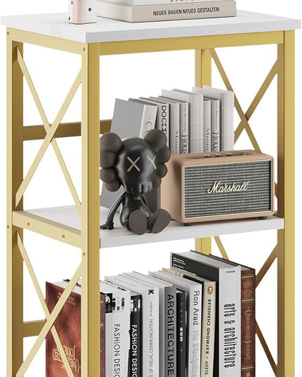YMYNY 3 Tiers Bookcase, Industrial Metal Bookshelf with Side Fence, Storage Organizer for Living Room, Home Office, Bedroom, Display Racks, Sofa Side Table, 29.5 * 15.75 * 11.4", White UHST008W - LeafyLoom