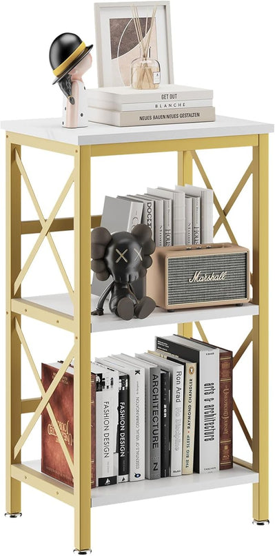 YMYNY 3 Tiers Bookcase, Industrial Metal Bookshelf with Side Fence, Storage Organizer for Living Room, Home Office, Bedroom, Display Racks, Sofa Side Table, 29.5 * 15.75 * 11.4", White UHST008W - LeafyLoom