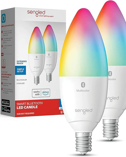 Sengled Alexa Light Bulb, E12 Smart Bulb, S1 Auto Pairing with Alexa Devices, Candelabra Light Bulbs, Smart Chandelier Light Bulbs that Work with Alexa, 45W Equivalent, Multicolor Dimmable, 2-Pack Sengled