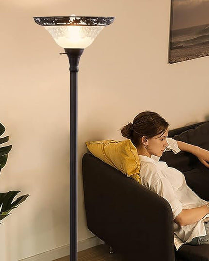 Luvkczc Victorian Floor Lamp, 70" Elegant Standing Lamp with Etched Glass Shade, Metal Body & Heavy Base, Vintage Tall Corner Lamp for bedroom, Living Room, Den, Office. No Bulbs (1 Head) - LeafyLoom