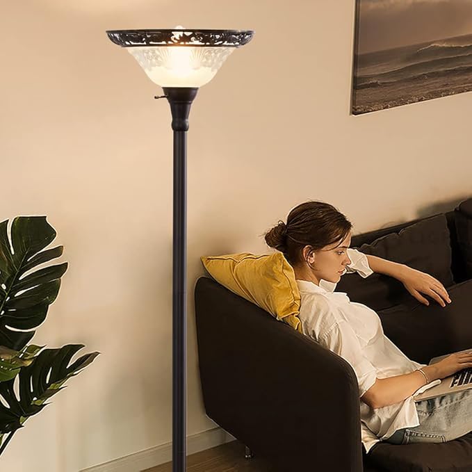 Luvkczc Victorian Floor Lamp, 70" Elegant Standing Lamp with Etched Glass Shade, Metal Body & Heavy Base, Vintage Tall Corner Lamp for bedroom, Living Room, Den, Office. No Bulbs (1 Head) - LeafyLoom