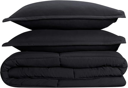 SERTA Simply Clean Ultra Soft Hypoallergenic Solid 3 Piece Comforter Set, Full/Queen, Black - LeafyLoom