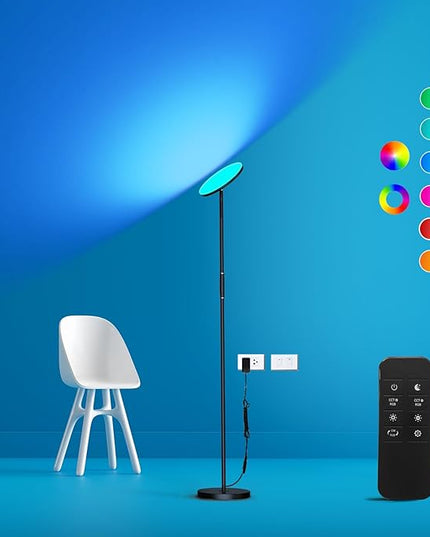 LED Floor Lamp, 3600LM 36W RGB Standing Lamp with Multi-Color Light Scenes, Modern Torchiere Sky Lamp with Remote & Touch Control, 2700K-6500K Stepless Dimming Room Lamp for Living Room Bedroom Office - LeafyLoom