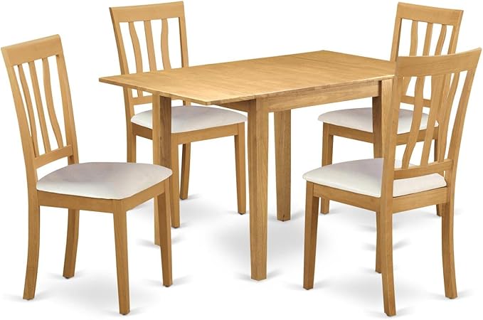 East West Furniture NDAN5-OAK-LC Norden 5 Piece Set Includes a Rectangle Dining Room Table with Dropleaf and 4 Faux Leather Upholstered Kitchen Chairs, 30x48 Inch, Oak - LeafyLoom