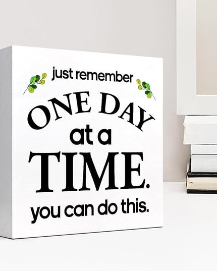 Just Remember One Day at a Time You can Do This Wood Block Sign Desk Decor,Motivational Reminder Wooden Box Plaque Sign Desk Decor for Home Office Workplace Shelf Table Decorations - LeafyLoom