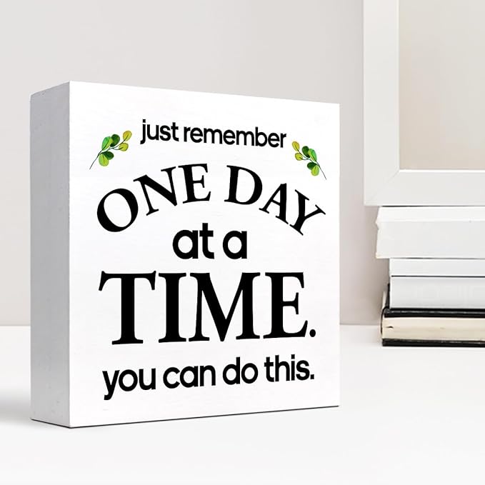 Just Remember One Day at a Time You can Do This Wood Block Sign Desk Decor,Motivational Reminder Wooden Box Plaque Sign Desk Decor for Home Office Workplace Shelf Table Decorations - LeafyLoom