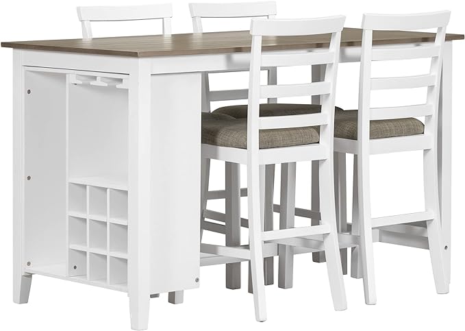 NicBex Small Kitchen Table Set for 4 Bar Table and Chairs Set 5-Piece Multi-Functional Rubber Wood Counter Height Dining Set with Padded Chairs for Dining Room, Brown+Whitewash - LeafyLoom