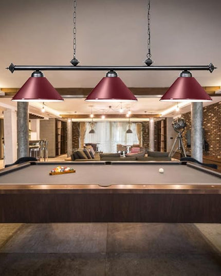 Wellmet Pool Table Lights for 8'/9' Table with 3 Metal Shades, Billiard Lamp for Man Cave, Game Room, Kitchen Island Light for Restaurant Or Dining Room (Burgundy, 59 inch-3 Lights) - LeafyLoom