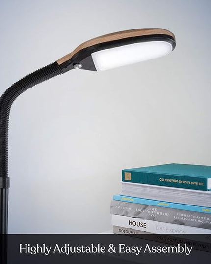 Brightech Litespan - LED Floor Reading Lamp, Modern Wooden Style, Adjustable Gooseneck, 850-950 Lumens, 12W, 3-Year Warranty - LeafyLoom