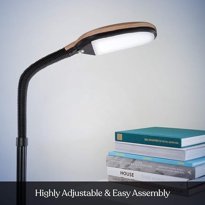 Brightech Litespan - LED Floor Reading Lamp, Modern Wooden Style, Adjustable Gooseneck, 850-950 Lumens, 12W, 3-Year Warranty - LeafyLoom