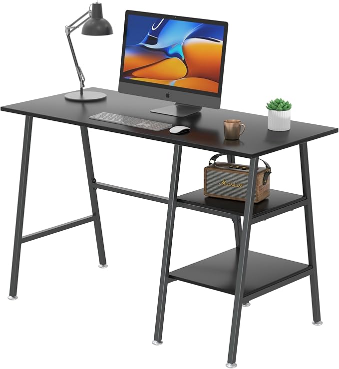 VECELO 43 Inch Computer, Writing Home Office Hutch Workstation with Shelf Storage Desk 43", New Black - LeafyLoom