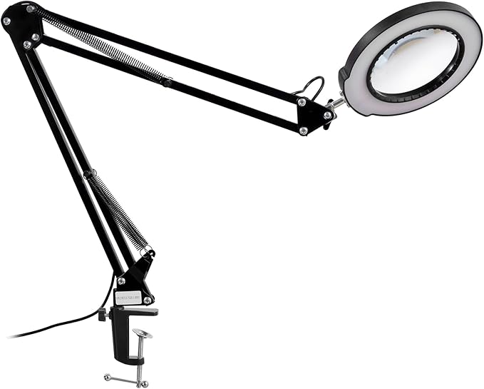 VEVOR Magnifying Glass with Light, 5X Magnifying Lamp, 4.3" Glass Lens, Desk Magnifier with Light, 64 LED Lights 5 Color Modes, with Clamp for Close Work, Reading, Repair Crafts - LeafyLoom