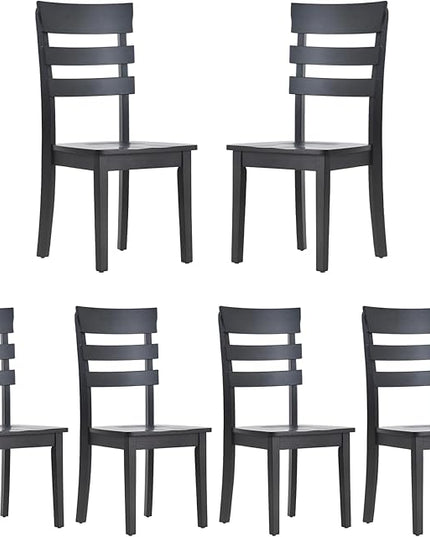 COLAMY Wooden Dining Chairs Set of 6, Ladder High Back Kitchen Side Chair, Farmhouse Armless Dining Room Chairs with Adjustable Foot Pegs, Black - LeafyLoom