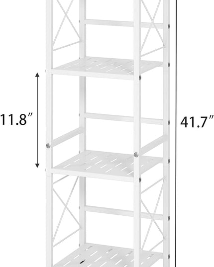 JSB 4 Tier Metal Bookshelf Bathroom Storage Standing Shelf Unit Kitchen Storage Organizer Display Rack Bookcases Shelves for Living Room, Bedroom, Office (White, 4 Tier) - LeafyLoom