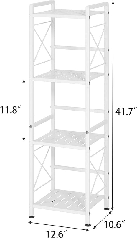 JSB 4 Tier Metal Bookshelf Bathroom Storage Standing Shelf Unit Kitchen Storage Organizer Display Rack Bookcases Shelves for Living Room, Bedroom, Office (White, 4 Tier) - LeafyLoom