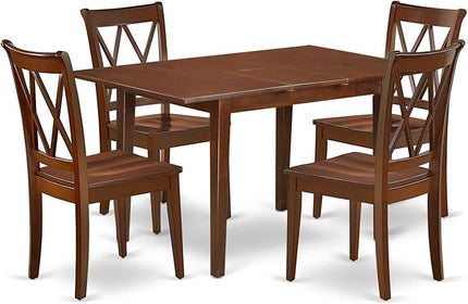 East West Furniture PSCL5-MAH-W 5 Piece Room Set Includes a Rectangle Kitchen Table with Butterfly Leaf and 4 Dining Chairs, 32x60 Inch - LeafyLoom