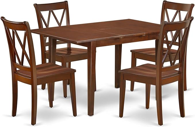 East West Furniture PSCL5-MAH-W 5 Piece Room Set Includes a Rectangle Kitchen Table with Butterfly Leaf and 4 Dining Chairs, 32x60 Inch - LeafyLoom
