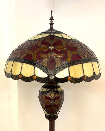 Bieye L10867 Baroque Tiffany Style Stained Glass Double Lit Floor Lamp for Home Decor 64-inch Tall (18-inch Wide, Red) - LeafyLoom