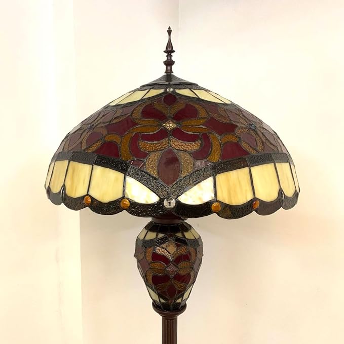 Bieye L10867 Baroque Tiffany Style Stained Glass Double Lit Floor Lamp for Home Decor 64-inch Tall (18-inch Wide, Red) - LeafyLoom