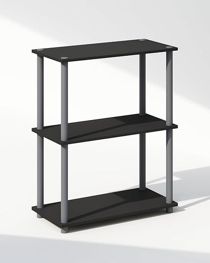 Furinno Turn-N-Tube 3-Tier Multipurpose Compact Display Rack, Shelving Unit, Bookcase, Black/Grey - LeafyLoom