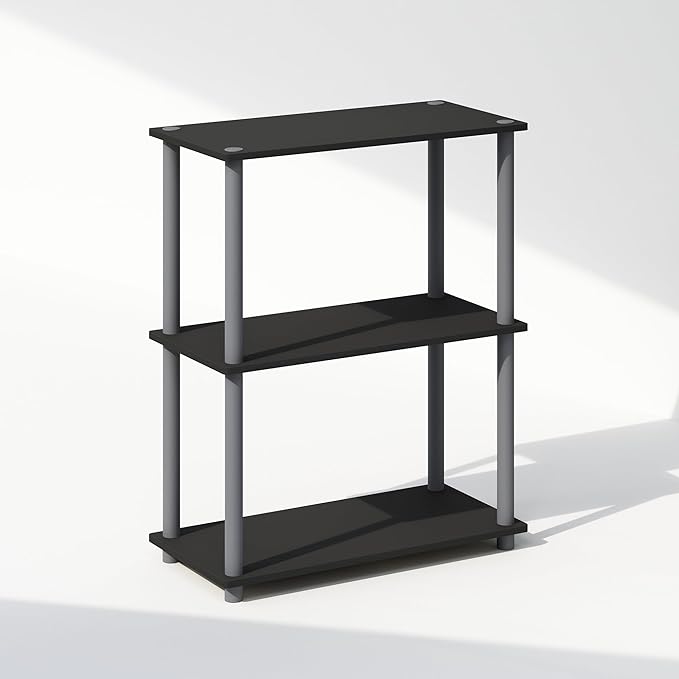 Furinno Turn-N-Tube 3-Tier Multipurpose Compact Display Rack, Shelving Unit, Bookcase, Black/Grey - LeafyLoom