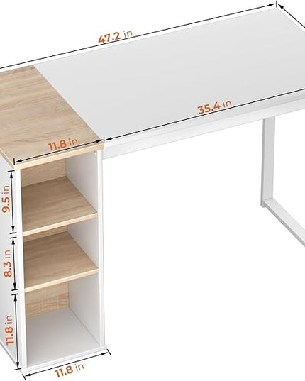 Coavas Computer Desk with Storage, Home Office Desk with Adjustable Shelves, Simple Style Writing Study Desk with Metal Frame, Modern Design PC Laptop Desk, 47 inch, White and Oak - LeafyLoom