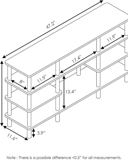 Furinno Turn-N-Tube 4-Tier Multipurpose Wide Shelf TV Stand, French Oak Grey/Black - LeafyLoom