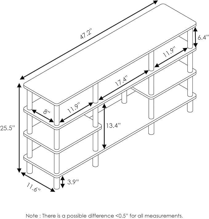 Furinno Turn-N-Tube 4-Tier Multipurpose Wide Shelf TV Stand, French Oak Grey/Black - LeafyLoom