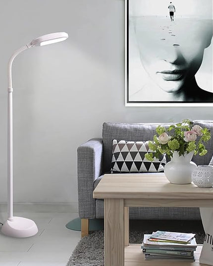 Bright LED Floor Lamp with HI-Off-Low Switch 2-Level Brightness 12W 63 Inches Tall for Living Room & Bedroom Reading, Repair, Crafts, Sewing etc. (White) - LeafyLoom