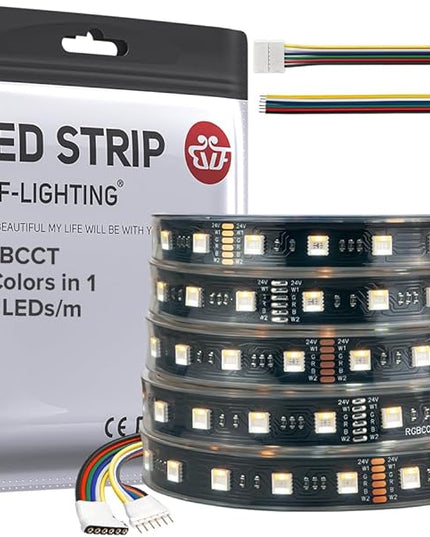 BTF-LIGHTING RGBCCT 5 Colors in 1 LED 5050SMD RGBWW RGB+Dimmable Tunable Color Temperature 2700K-6500K 16.4ft 60LEDs/m 300LEDs DC24V Multi-Colored Lights IP67 for Decoration(No Adapter or Controller) BTF-LIGHTING