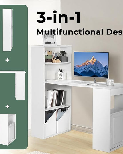 Computer Desk with Shelves, White - LeafyLoom