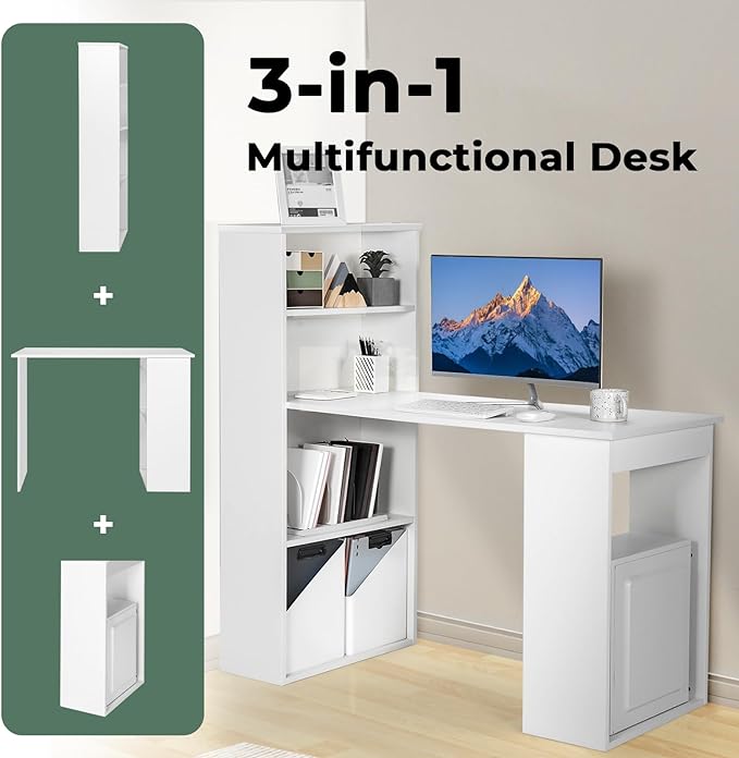 Computer Desk with Shelves, White - LeafyLoom