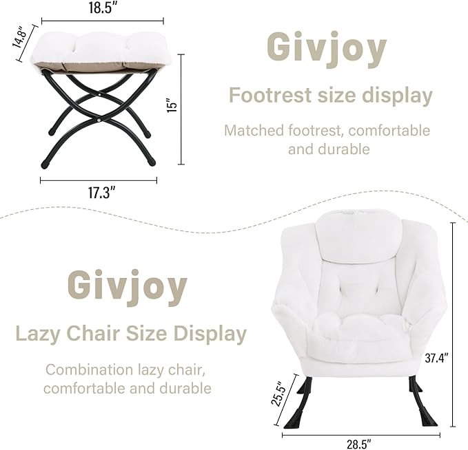Cozy Lazy Chair and Ottoman, Large Contemporary Accent Lounge Chair Set, Leisure Upholstered Reading Armchair for Bedroom, Living Room, Dorm Rooms, Office - LeafyLoom