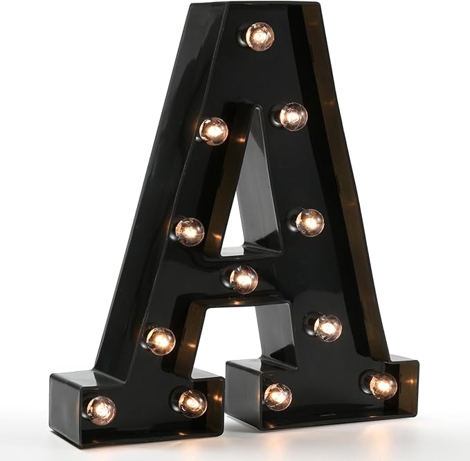 Light Up Black Alphabet Marquee Letters Sign LED Marquee Number Lights Sign for Night Light Home Bar Christmas Lamp Birthday Party Wedding Decoration A - LeafyLoom