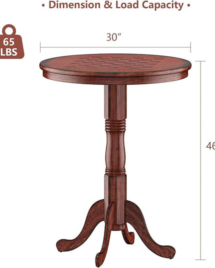 Chestnut 42 Pedestal, Rubber Wood Pub, Wooden Vintage Side, Antique Round Table for Bar Kitchen Dining Room, Finish - LeafyLoom