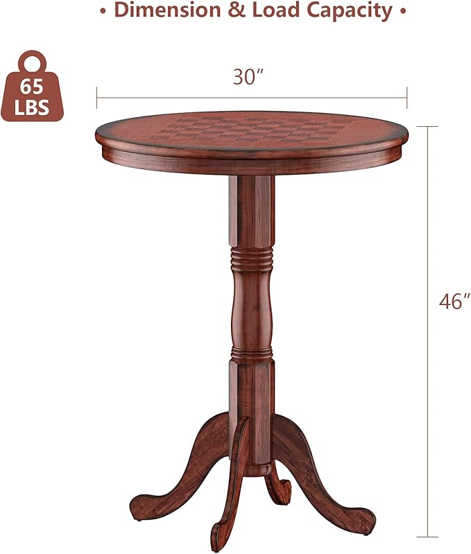 Chestnut 42 Pedestal, Rubber Wood Pub, Wooden Vintage Side, Antique Round Table for Bar Kitchen Dining Room, Finish - LeafyLoom