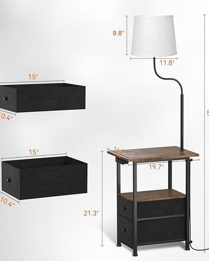 addlon Floor Lamp with Side Table, Nightstand with Charging Station, 3 Color Temperatures 9W LED Bulb, Floor Lamps for Living Room, Bedroom, Storage End Tables Living Room - Vintage - LeafyLoom