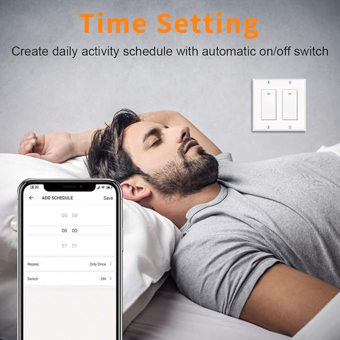 Smart Switch, WiFi Smart Light Switch Compatible with Amazon Alexa and Google Home, Neutral Wire Needed, with Remote Control, Timing Schedule, No hub Required MK36 (1Pack) bekca