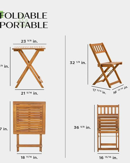 Square Table Heavy Duty 400lbs Capacity Patio Bistro Set 3 Piece Outdoor, Folding Chairs w/Cushion - LeafyLoom