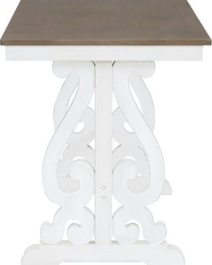 5-Piece Retro Style Set with Unique Legs and Backrest, Rectangular Wooden Dining Table and 4 Upholstered Chairs Furniture for Kitchen Room, Brown+White, 52" L x 26" W x 30" H - LeafyLoom